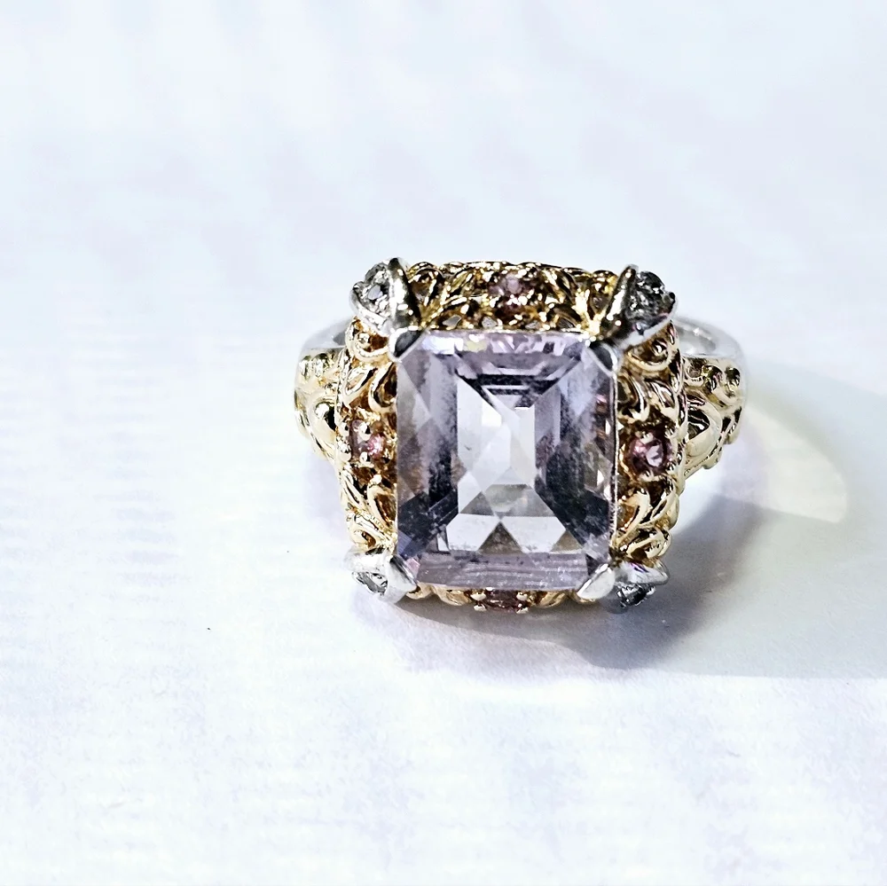 Genuine Victoria Wieck Morganite 💍 in Sterling Silver & 14k Gold Accents Sz 8 - Picture 8 of 12